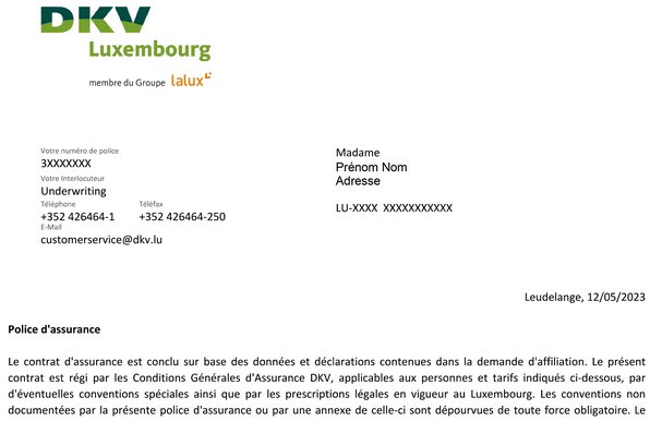 Lettre DKV en exemple en français – transparence des démarches santé
