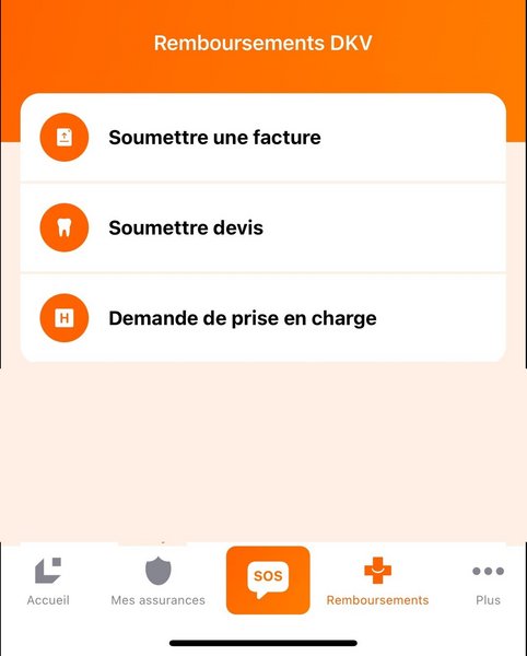 Écran montrant la fonction remboursement easyApp – assurance santé simplifiée