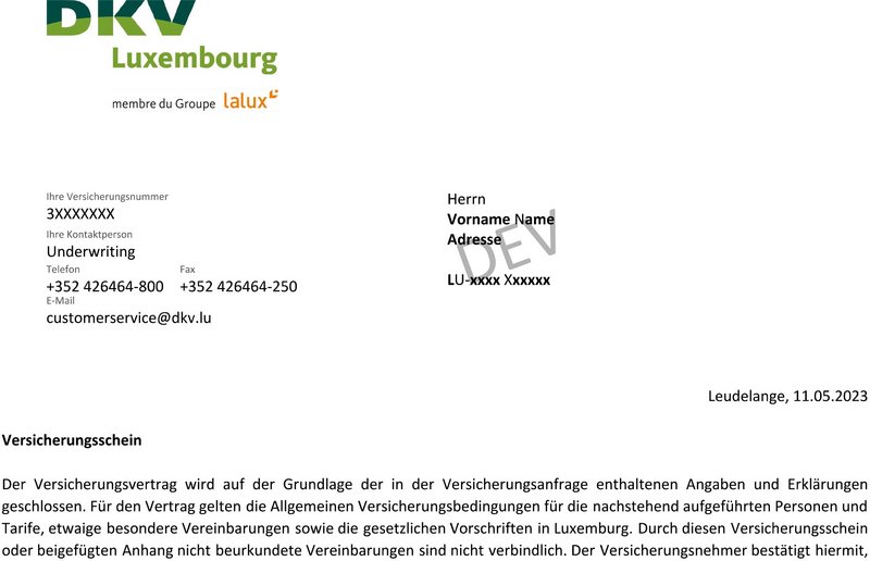 Lettre DKV en exemple en allemand – transparence des démarches santé